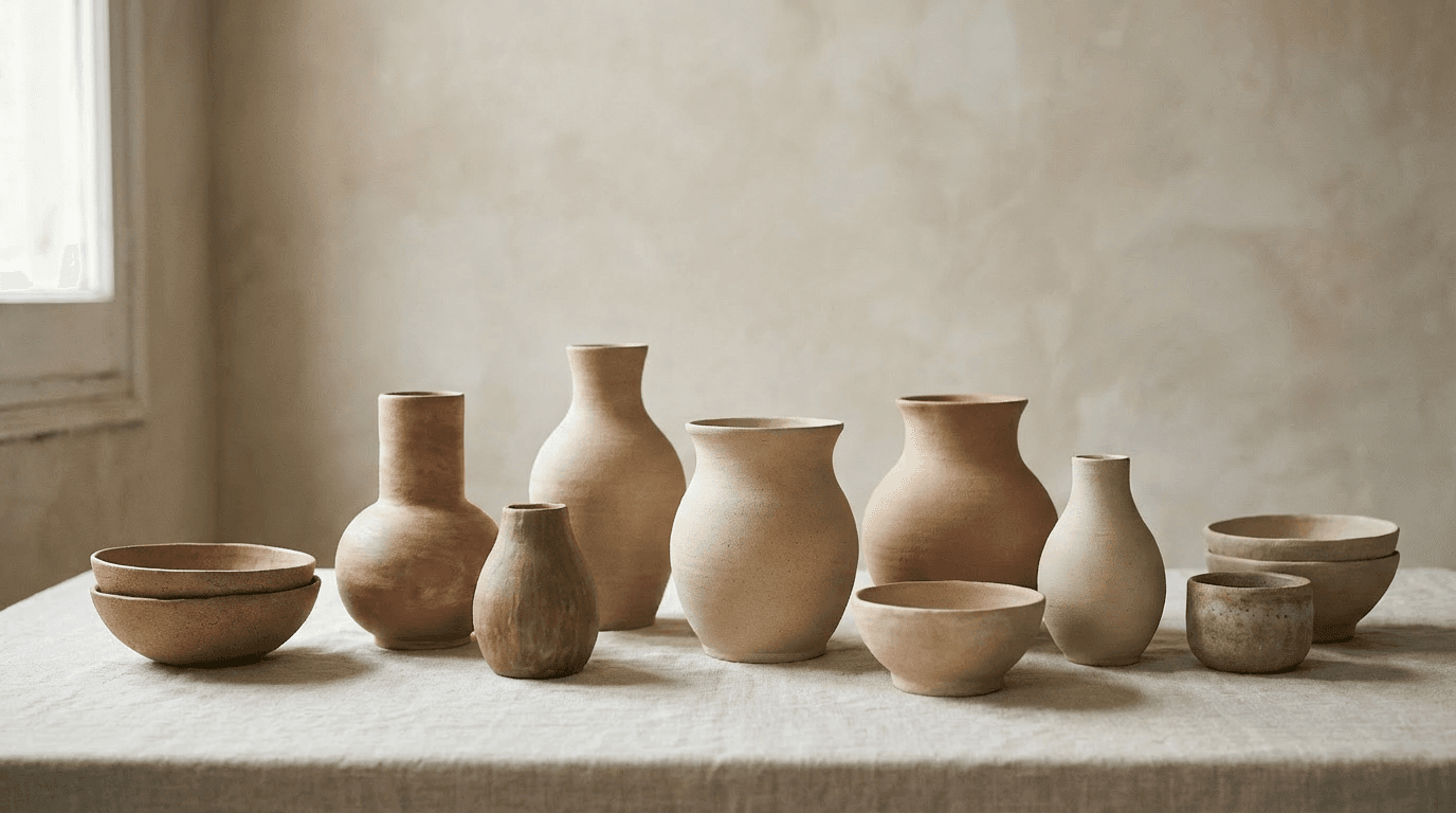 Colección de jarrones y cuencos de cerámica decorativa