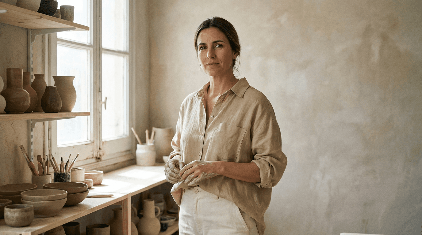 María Pilar Eguren en su taller de cerámica