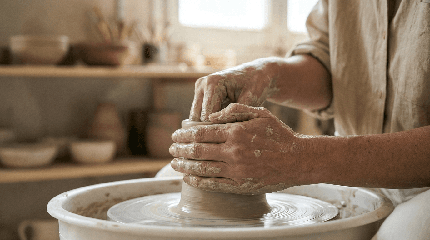 Trabajando en el torno alfarero
